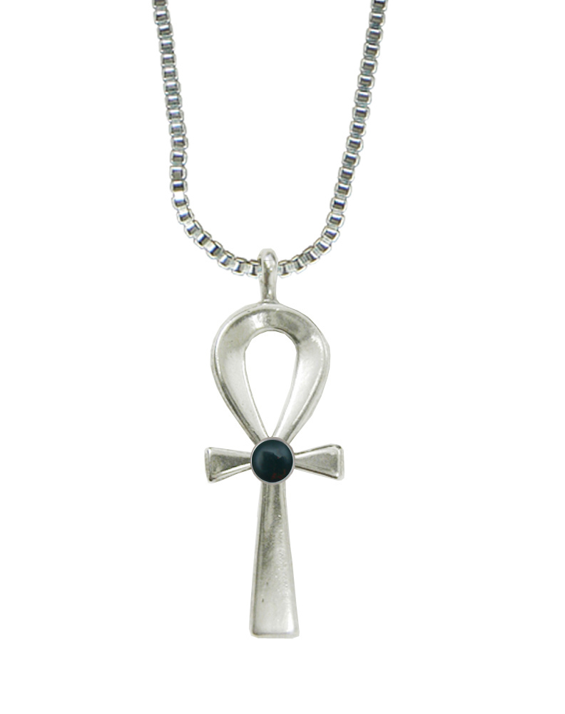 Sterling Silver Ankh Pendant With Bloodstone